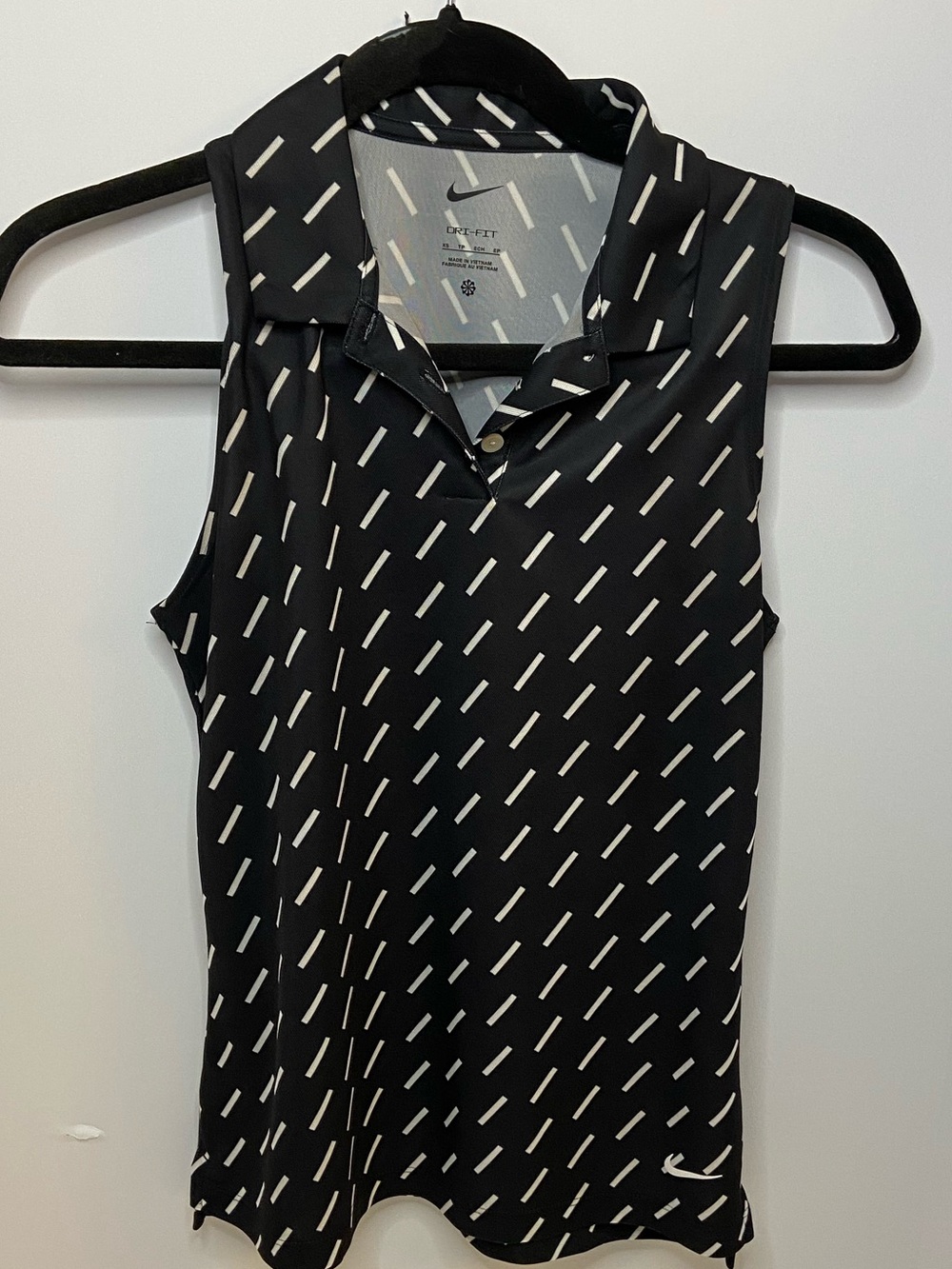 Nike Black Sleeveless Polo Tank with White Dash Pattern